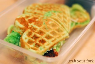 Pandan waffle with sticky rice
