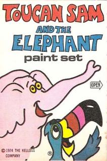 Toucan Sam and the Elephant paint set from Froot Loops cereal box, circa 1974