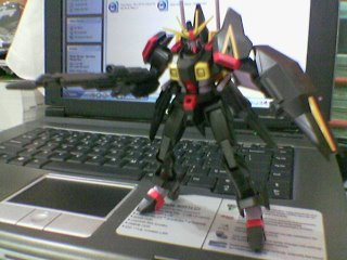 Gaia posing with beam rifle on my laptop