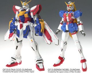 Front view of GFF God Gundam & Nobel Gundam