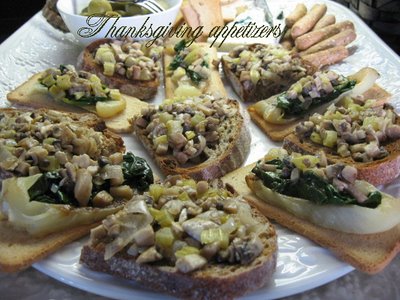 thanksgiving appetizers white bell peppers mushrooms celery white wine compote spinach toasts