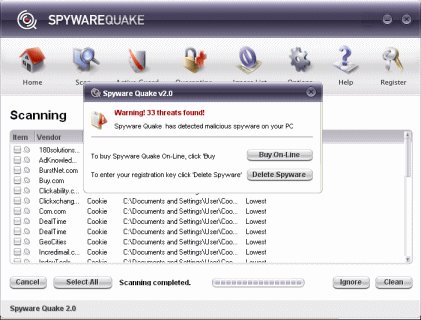 Instruções de eliminação de terremoto de spyware