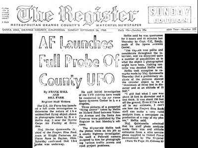 Air Force Lauches Full Probe of County UFO (The Register 9-26-1965) A