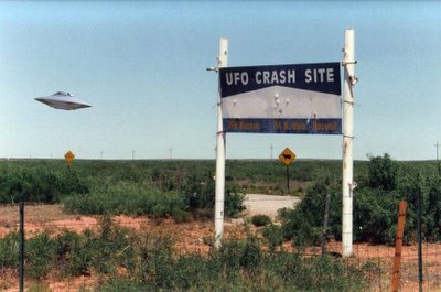 Roswell Crash Site Sign and Saucer