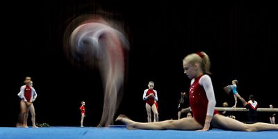 female gymnast performs