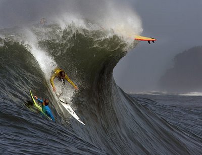 surfing on wild wave