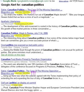 Canadian Politics and Google Alerts