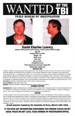 David Charles Lowery TBI Wanted Poster