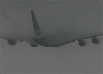 The A380 climbing into stormy weather over Filton today