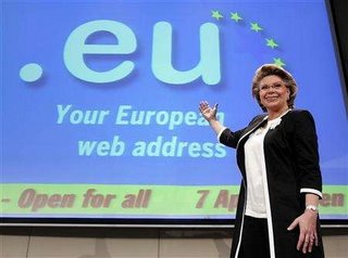 Commissioner for information and society, Viviane Reding, crowing about her .eu domain