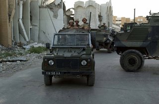 Saxon APCs operating with a 'Snatch' Land Rover in Basra