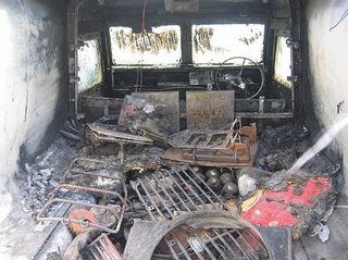 The gutted interior of a Snatch Land Rover
