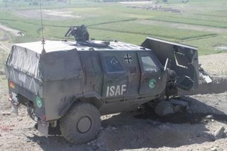 The German mine-protected Dingo, after a mine strike in Afghanistan - the crew were uninjured