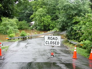 Lake Drive in Manassas, VA flooded by Bull Run Creek