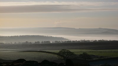 This beautiful shot is of an icy February morning looking toward Baslow Edge from Curbar, Derbyshire by glowingtones of flickr.com