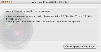 Aperture doesn't like G4 Power Macs.