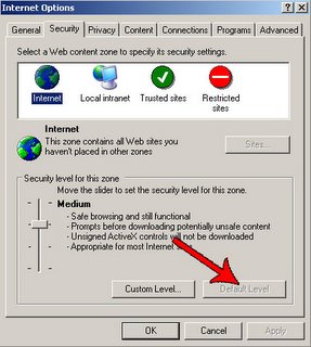 Internet explorer security options