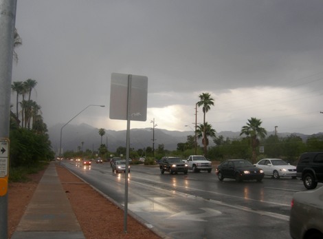 early evening rain, Tucson in June