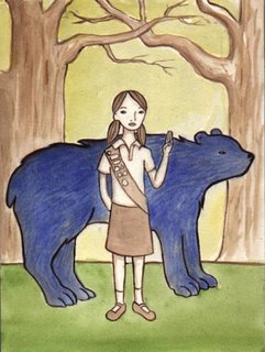 painting of bear and girl scout