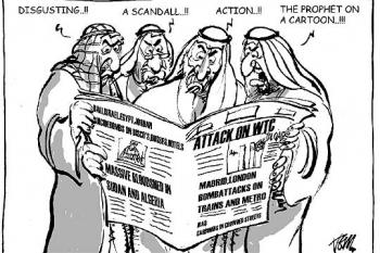 Viñeta sobre árabes leyendo el periodico