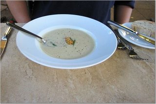 WHITE CORN SOUP with DUNGENESS CRAB KATAFI