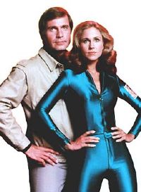 Erin Gray, space babe, and some guy.