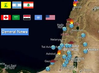 Map of Israeli - Hezbollah conflict area