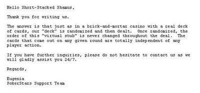 PokerStars responds to Shamus's query