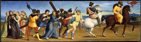 Raphael, Colonna altarpiece, 1504-05, predella panel, Procession to Calvary, National Gallery of Art, London