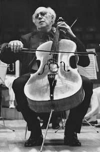 Mstislav Rostropovich, playing the cello