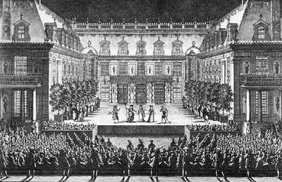 Performance in the Cour de Marbre at Versailles of Lully's Alceste, engraving by Lepautre, 1679