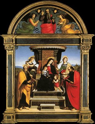 Raphael, Colonna altarpiece, 1504-05, main panel and lunette, Metropolitan Museum of Art