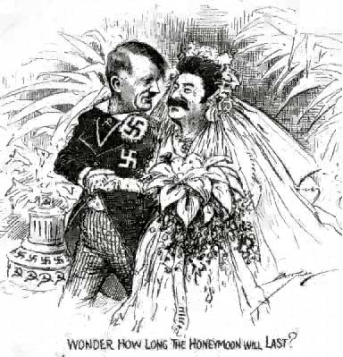 Hitler and Stalin get married, anonymous cartoon, 1939