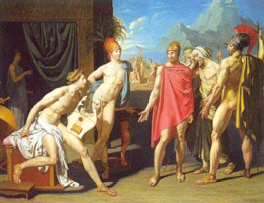 Ingres, Les Ambassadeurs d'Agamemnon et des principaux de l'armée grecque, précédés des hérauts, arrivent dans la tente d'Achille pour le prier de combattre, winner of Prix de Rome, 1801
