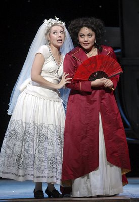 Maureen McKay (left) and Ailyn Pérez as Susanna and the Countess, The Marriage of Figaro, costumes by Gabriel Berry, Wolf Trap Opera, 2006, photograph by Stan Barouh