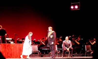 Kate Lindsey (Cenerentola), Weston Hurt (Dandini), Jason Hardy (Don Magnifico), La Cenerentola, Wolf Trap Opera Company, August 20, 2005