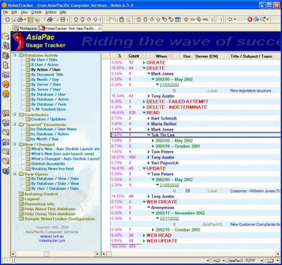 NotesTracker Version 5.0 sample categorized view (click to enlarge)