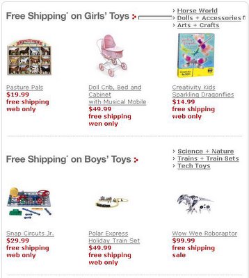 Target's suggested toys for girls are boring and cheap.