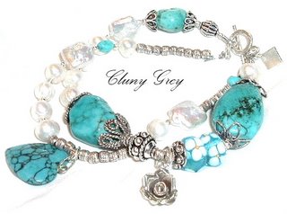 turquoise bracelet with pearls and sterling silver