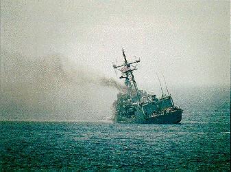 1987-03-17: USS Stark after strike by two Iraqi Exocet missiles