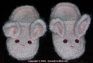 crocheted fluffy bunny slippers