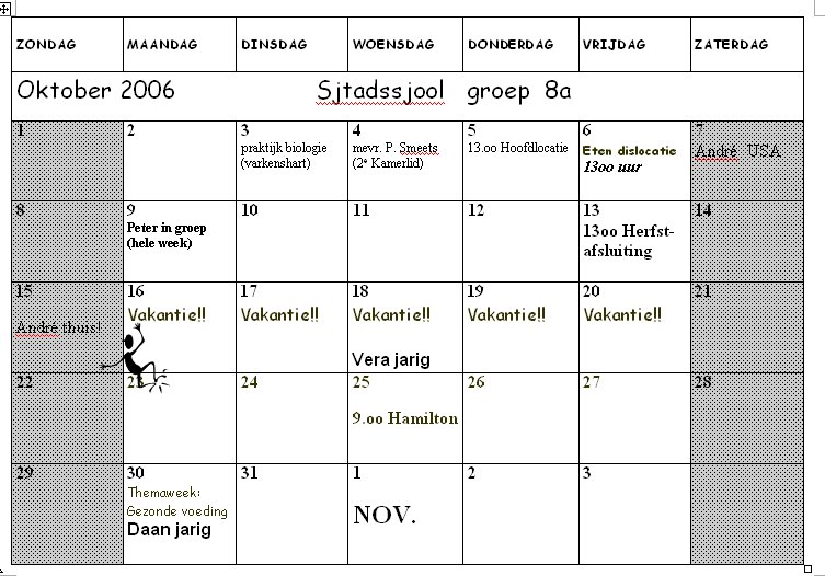 GROEP 8 2006 2007 Kalender oktober 8a