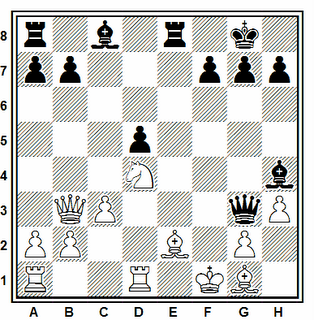 Posición de la partida de ajedrez Petrovsky - Sobura (Polonia, 1985)