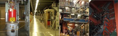 Klystrons (left) and the Large Detector (right) at SLAC, the Stanford Linear Accelerator