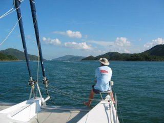 Garth enjoys cruising the islands on a Catamaran