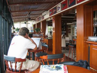 Garth surfing the Internet in the yacht club