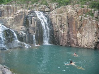 Swimming in a waterfall