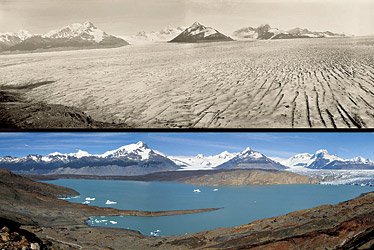 Upsala Glacier, in Argentina, in 1928 and 2004