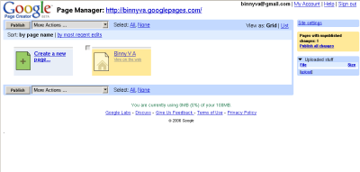 Screenshot of Google pages