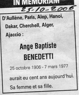 Memoriam Benedetti ange baptiste